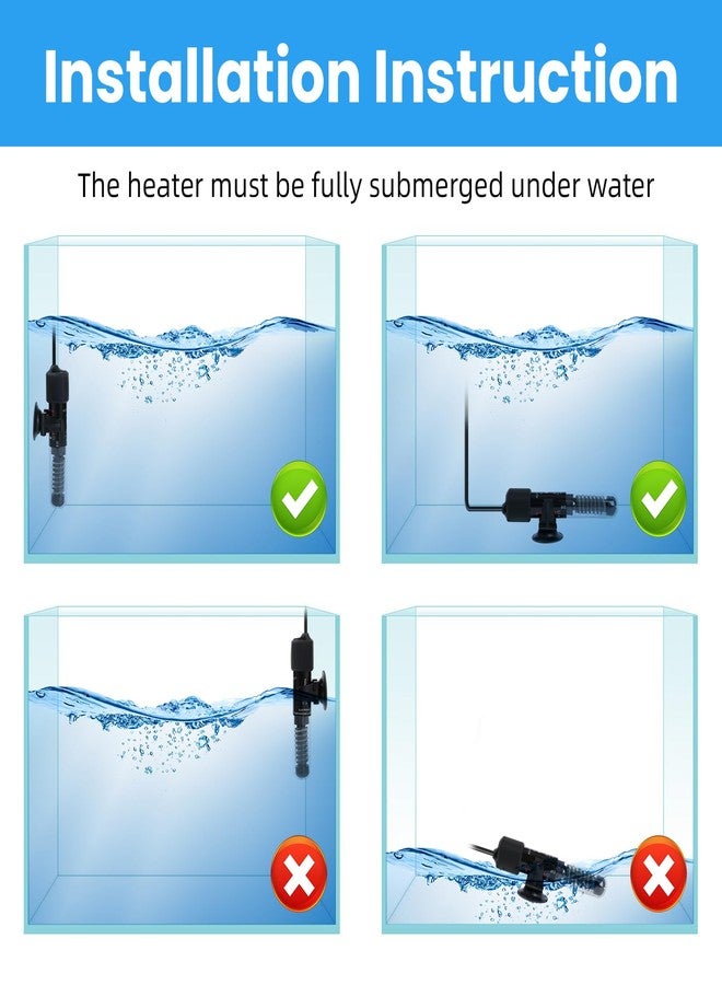 AQUANEAT سخان حوض أسماك أكوانيت، سخان حوض أسماك بيتا صغير بقدرة 25 واط، ترموستات مياه صغير مُسبق الضبط مع ميزان حرارة - Image 5